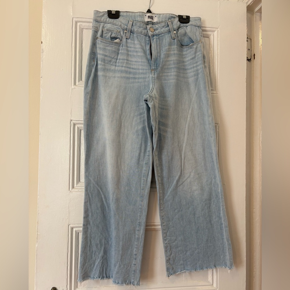 Paige Women’s Light Denim Raw Hem Wide Leg Jean, Size 29